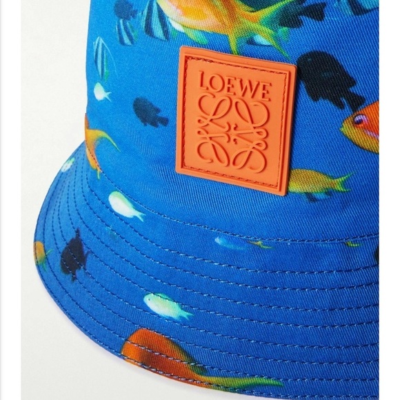 Loewe NWT Logo Appliquéd Cotton Canvas blue fish Bucket Hat  w/ dustbag - Picture 6 of 6